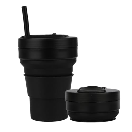 Collapsible Travel Cups- Food Grade Silicone Coffee Cups with Straw Lid 350ml 12oz Lightweight
