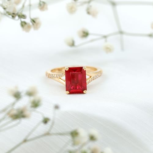 Certified Lab Grown Ruby 7X9 mm Emerald Cut Engagement Ring, AAAA Quality, Ruby Diamond 2 Carat Engagement Ring3