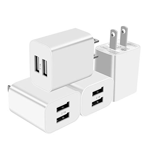 USB Wall Charger Plug 4 Pack 5V 2.1Amp Cube Dual Port Travel Power