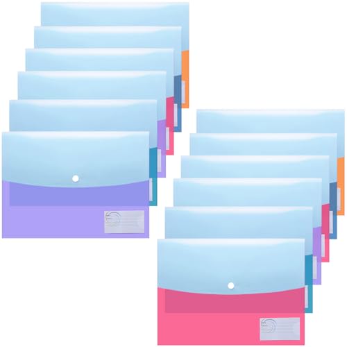 Image of Shuban 12 Pcs My Clear Plastic Gazette Folder FS /Legal Heavy Duty Twin Double Pocket Document File Holder, Envelope Holder Storage Case, Snap Button Organizer (Assorted Color)