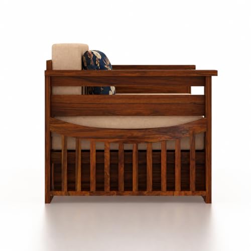 Image of Ganpati Arts Solid Sheesham Wood 3 Seater Diamond Sofa Cum Bed with Side Pocket for Living Room Bedroom Wooden Bedroom Furniture for Home 1 Year Warranty (Natural Finish)