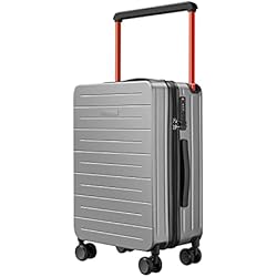 International Traveler Maletas British Traveller Maleta Pequeña, Maleta de Cabina con Material PC Equipaje de Mano con 8 Ruedas Giratorias, 55 x 35 x 20 cm Maletas de Viaje con Cierre TSA Incorporado(Gris)
