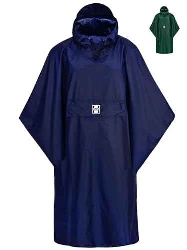 HOCK Regenponcho Extra Lang mit Kapuze – 100% Wasserdicht – Leichter Regenmantel Wandern für Damen & Herren (blau, L/XL)
