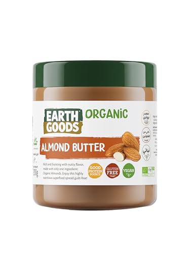 Earth Goods Organic Almond Butter 200g - Rich Nutty Flavor Non-GMO Gluten-Free High in Protein & Antioxidants Superfood Spread