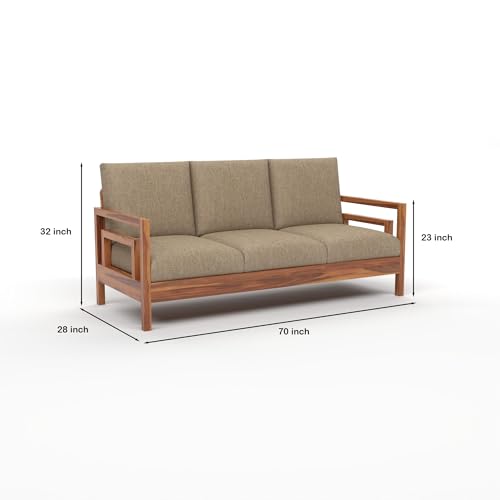 Image of Solid Sheesham Wood 3 Seater Sofa | Elegant Wooden Sofa for Living Room | Premium 3 Seater Sofa Set for Office & Home Furniture (Jake Honey, 3 Seater)