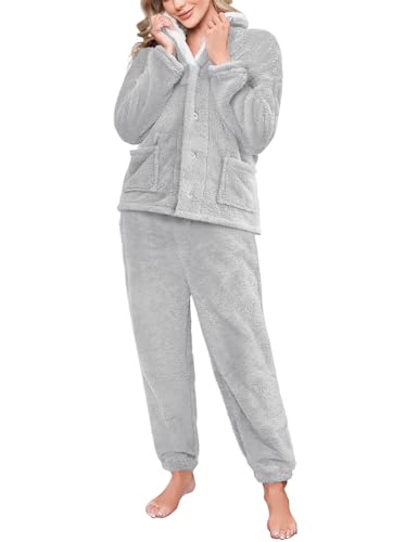 Tuopuda Pyjama Damen Lang Flauschig Fleece Lounge Set, Weihnachts PjS für...