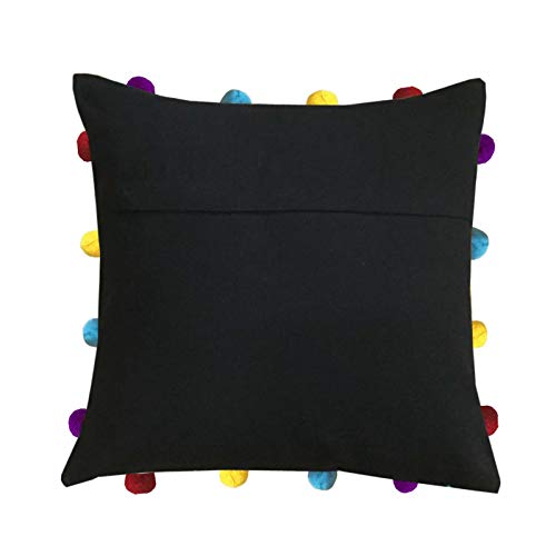 Image of Lushomes Cushion Cover 14x14, Boho Cushion Covers, Sofa Pillow Cover, Cushion Covers with Tassels, Cushion Cover with pom pom (14x14 Inches, Set of 1, Black)