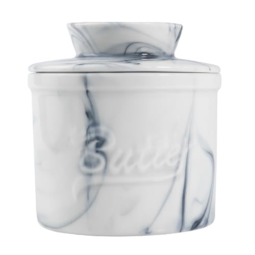 sudatong Manteiga de cerâmica, manteiga francesa, cúpula com tampa, para manteiga fresca e untável (textura preta)