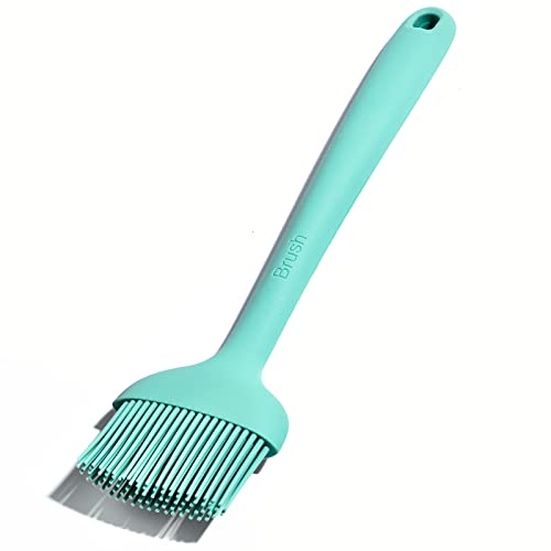Image of Angled Large Silicone Basting Brush, U-Taste 600ºF Heat Resistant 9.8 inch Kitchen Pastry Cooking Baking Food Rubber Head-Up Baster Brush for Oil Sauce BBQ Butter Grill Meat Egg Bread (Aqua Sky)
