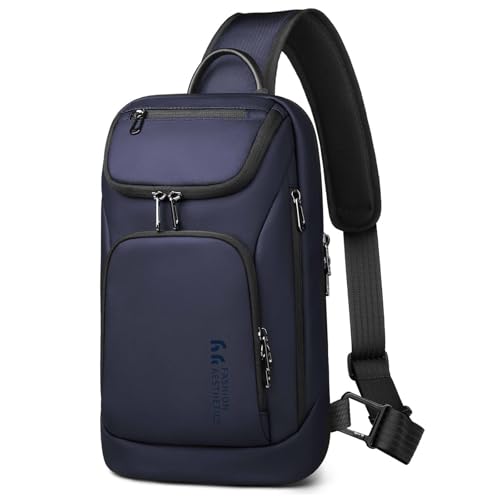 Image of hk Sling Bag for Man, Waterproof Utility Crossbody Bag | with Anti-theft Pocket for Men, Sling Backpack for Daily Commute, Work, College, 14 * 7.8 * 4.5 inches，Blue