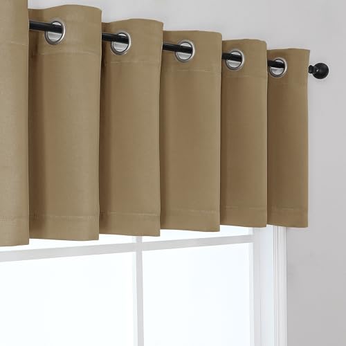 Image of Simplebrand Taupe Kitchen Valances for Windows 18 Inches Long 2 Pack, Room Darkening Window Valances for Living Room, Grommet Short Straight Drape Kitchen Curtains for Bedroom Kids Room, 40Wx18L