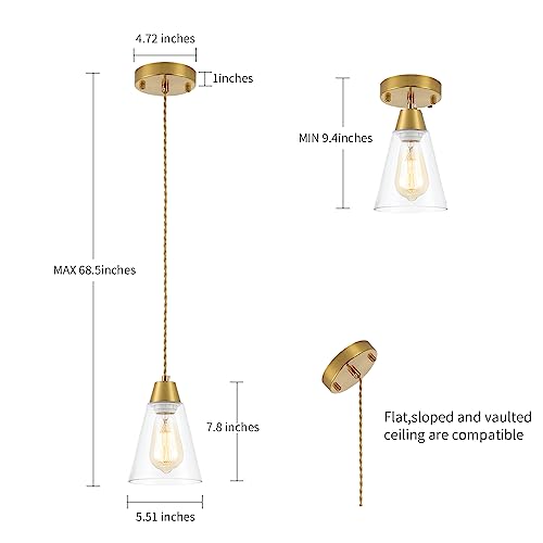 Image of MWZ Gold Pendant Light 3 Pack,Brass Pendant Lights Kitchen Island, Dining Room Lamp Fixtures Over Table with Clear Glass Shade, Modern Mini Chandeliers,Adjustable Cord Hanging Lighting for Sink
