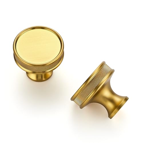 Ravinte 25 Pack 1-1/5"(30mm) Brushed Gold Cabinet Knobs Knurled Dresser Drawer knobs Kitchen Cupboard Handles for Cabinet Hardware