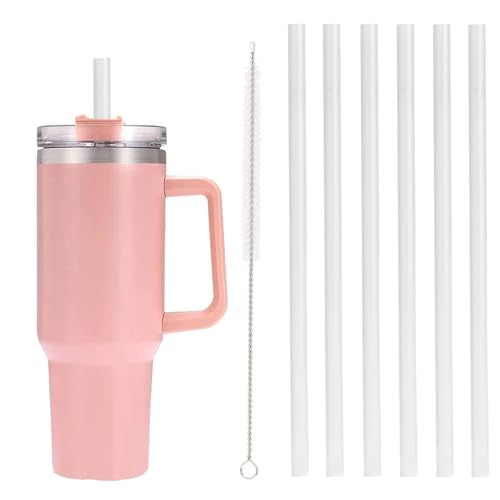 6 Pack Replacement Straws with Cleaning Brush Compatible Stanley 30 oz 40 oz Tumbler, Plastic, Clear