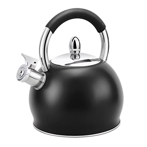 HRHongRui Whistling Tea Kettle for Stove Top Stainless Steel Tea Pot with Ergonomic Silicone Handle Teapot for Stovetop 3.2 Quart / 3 Liter Black