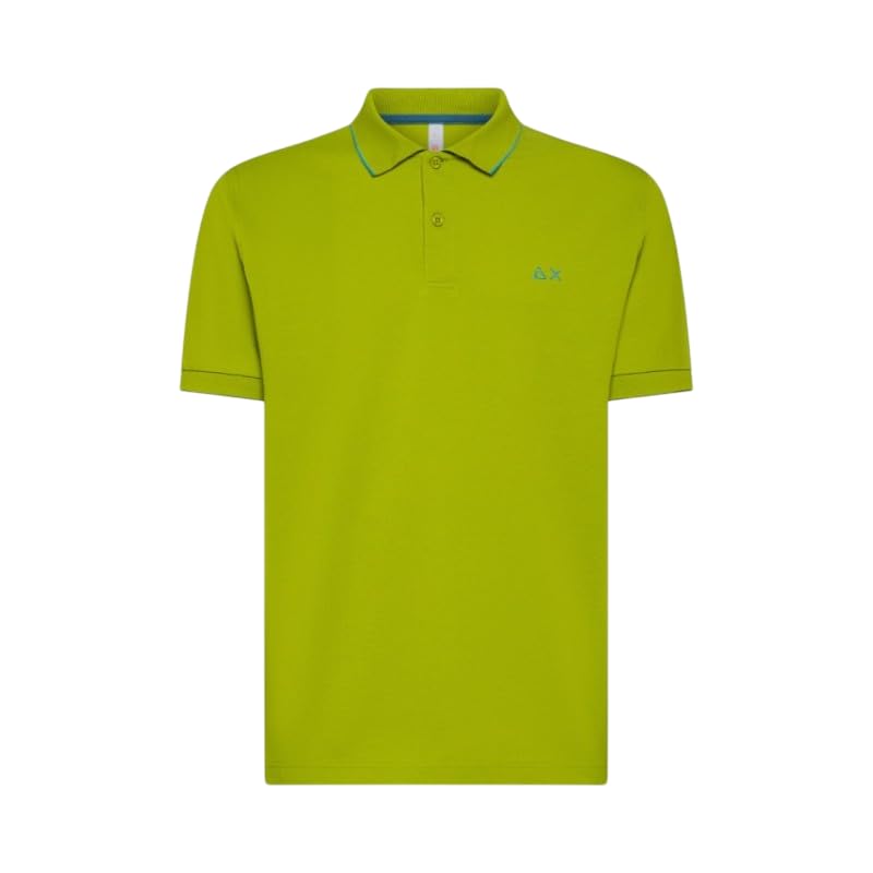 Ricamo Logo sul petto SUN68 Polo Uomo Verde Oliva A35110 Polo Modello Small Stripes on Collar S/S Sun 68 Taglia XXL