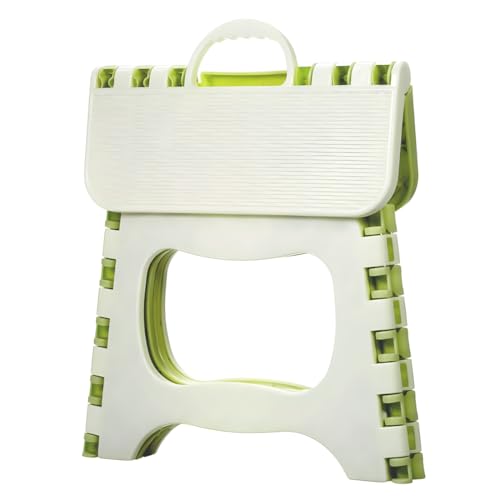 Image of Slim Portable Folding Stool Lightweight Non-Slip Plastic Step Stool with Carry Handle - Foldable, Portable & Space-Saving Design