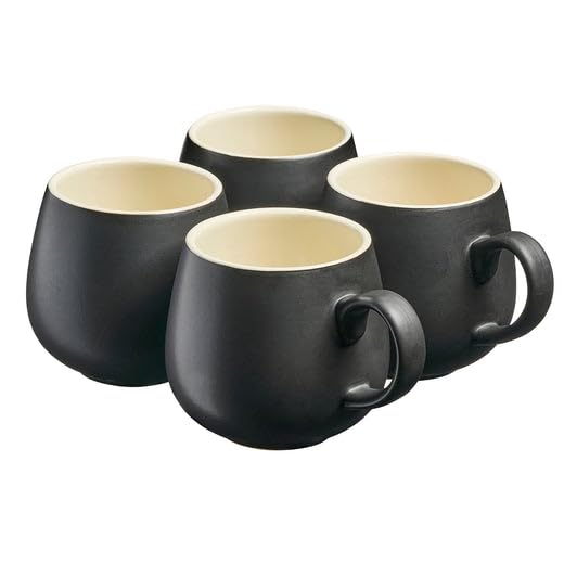 Cooks Professional 4 Piece Colourful Stoneware Round Mug Set | Tea Coffee Hot Chocolate Drinking Cups | Microwave & Dishwasher Safe Ceramic with Graduated Colour | 350ml Capacity | Black โ image 1