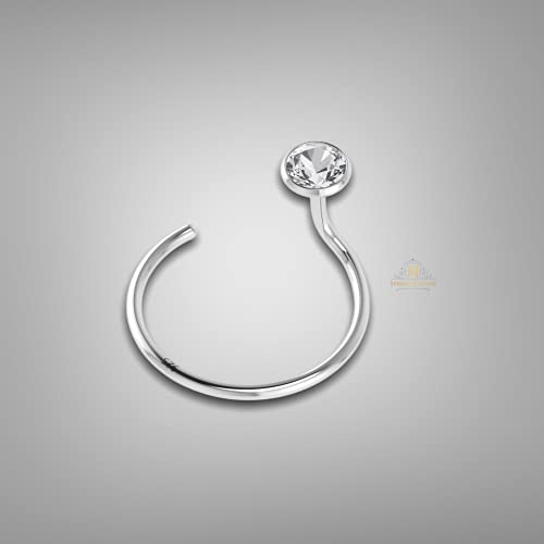 Image of SJ SHUBHAM JEWELLERS 92.5-925 Sterling Silver Round Shape White Cubic Zirconia Prong /Cup Setting Nose Pin Stud for Women Girls Size 2MM 3MM Size Pure Silver