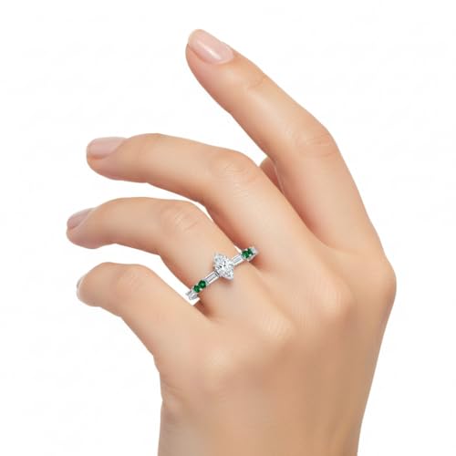 Image of 925 Sterling Silver Marquise Cut Simulated Diamond Vintage Classic Engagement Ring Wedding Band Matching Jewelry for Women, Promise Ring Set US Size 4-12