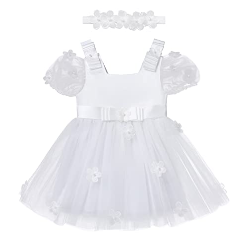 Tenue de mariage bébé fille blanche ensemble robe tulle et bandeau 6-12 mois