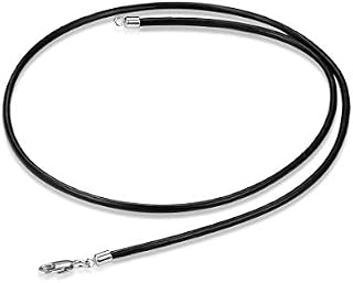 GOXO Genuine Black Leather Cord Necklace, Sterling Silver Clasp Chain Length 16", 18", 20", 22",24"