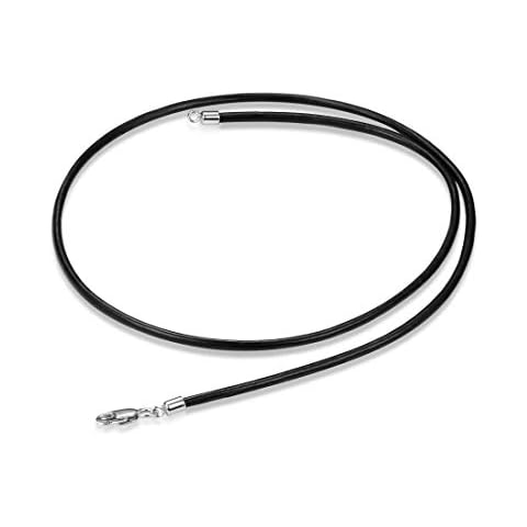 GOXO Genuine Black Leather Cord Necklace Sterling Silver Clasp for Women Men 16 18 20 22 24 Inch (18) Cover