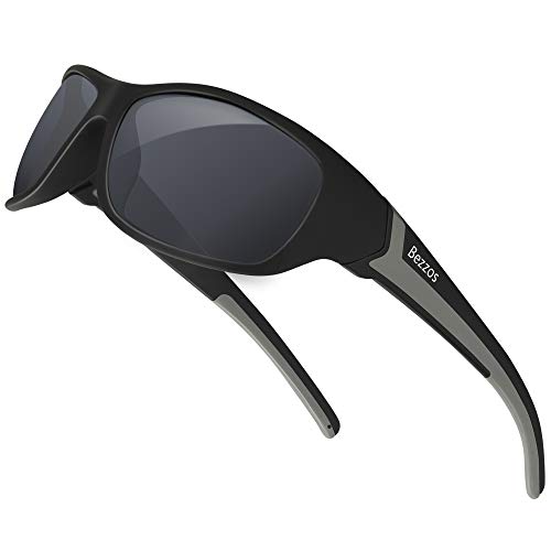 Polarized Sport Sunglasses for Men and Women, 100% UV Protection Sport Sunglasses for Driving Fishing Cycling and Running, Matte Black/Gray Lens