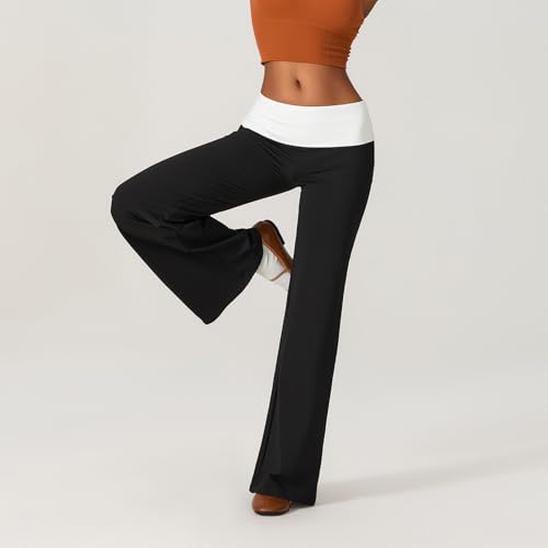 XFLnaraz Women Y2k Fold Over Long Pants Straight Leg Casual Folded Waist Solid Color Slim Fit Joggers Trousers Streetwear4