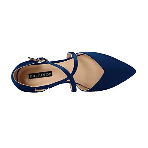 ERIJUNOR E0012 Pointy Toe Flats D-Orsay Low Heel Pumps Satin Wedding Evening Prom Dress Shoes Navy Size 8.5 - Image 4