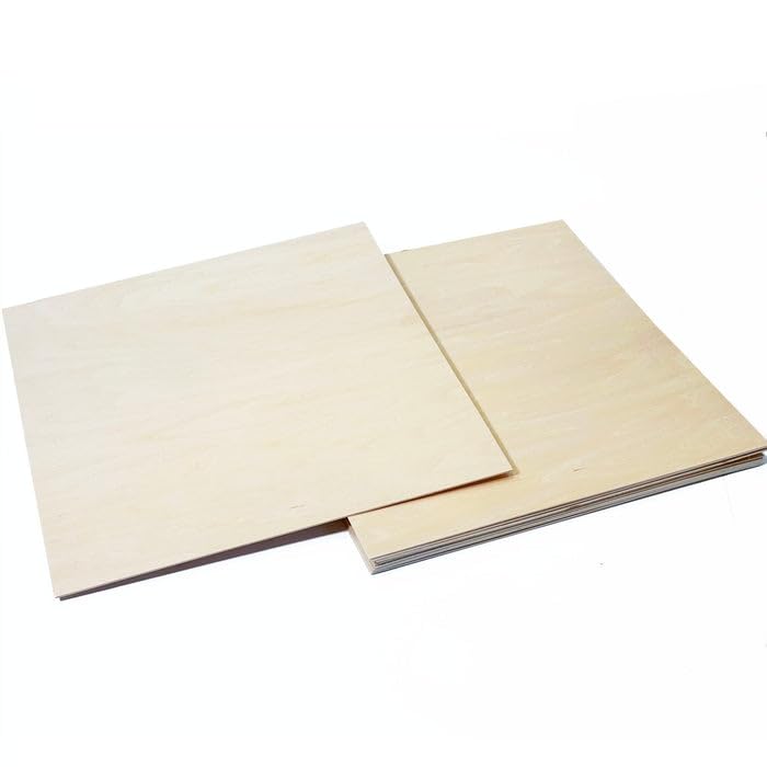 Basswood Plywood Sheets 1/4 Inch – 12x12 Unfinished Wood Sheets for Crafts, Laser Cutting, DIY – 10 Pack