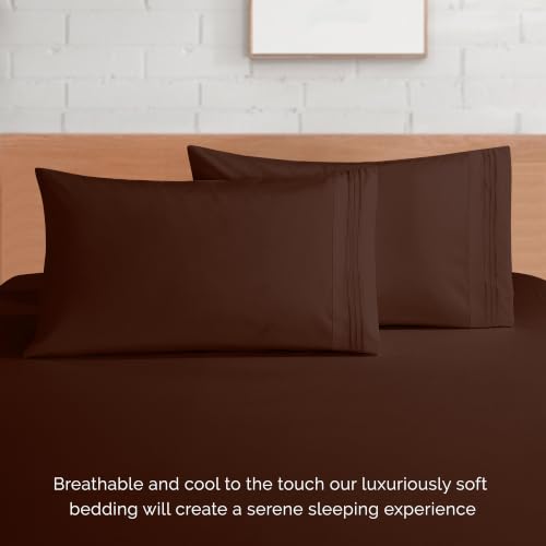 Image of Elegant Comfort 4-Piece Bed Sheet Set Luxury 1500 Premier Hotel Quality Wrinkle,Fade and Stain Resistant, King Chocolate Brown