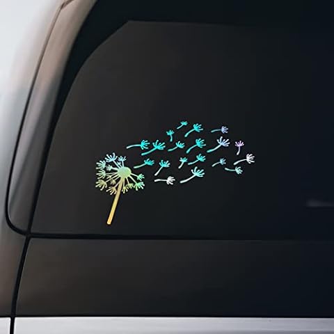 Dandelion Flying Sticker Vinyl Decal Notebook Car Window Laptop 8" x 5.5" | Holographic | Cover