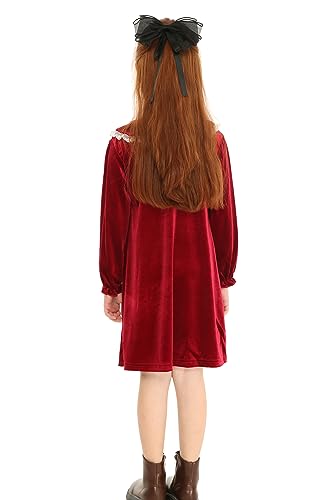 Mud Kingdom Fashion Velvet Dress for Girls Lace Peter Pan Collar Long Sleeve4