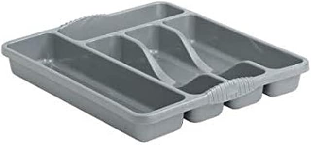 ACCURATE 5 Compartment Plastic Cutlery Holder Tray Drawer Organiser Rack. Durable yet lightweight and easy to clean with a high gloss finish (SILVER)
