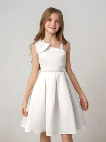 Satin Flower Girl Dresses for Wedding Pearls First Communion Formal Party Dress Pageant Dress with Bow2