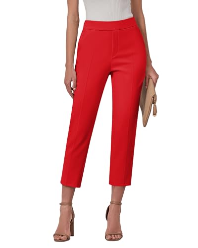 GRAPENT High Waisted Capri Pants for Women Pull On Elastic Waist Capris Dress Pants Trousers Color Red Size M Medium Size 8 to 10