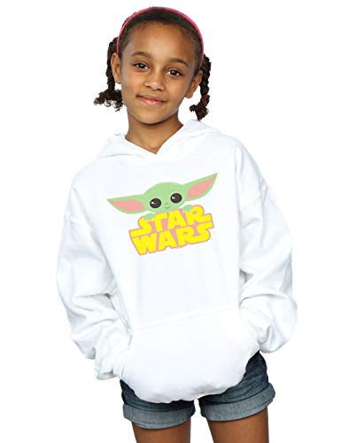 Image of Star Wars Girls The Mandalorian The Child And Logo Hoodie White 7-8 Years