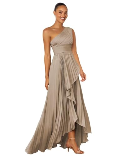 One Shoulder Satin Bridesmaid Dresses with Slit Ruffle Prom Dress 2025 Long Aline Wedding Guest Dress
