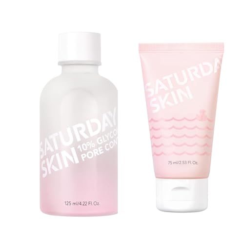 Saturday Skin Pore Clarifying Toner 10% Glycolic Acid&AHA Deep Cleansing Astringent Facial Toner and Rub-A-Dub Refining Peel Gel Facial Cleansing Gels Facial Cleansing Washes