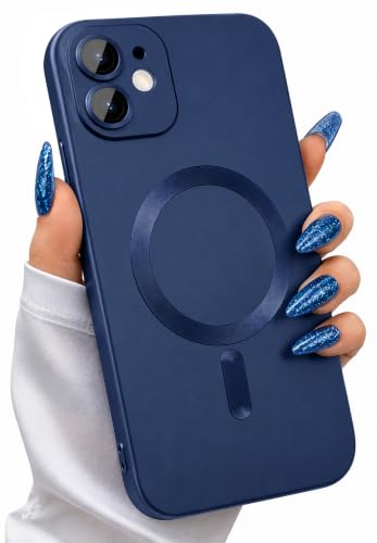 Image of DIZORO Magnetic Case for iPhone 12 / iPhone 12 Pro Cover [Compatible with MagSafe][Built-in Camera Lens Protector] Slim Soft Silicone Bumper Shockproof Metallic Luster Back Cover Phone Cases (Blue)