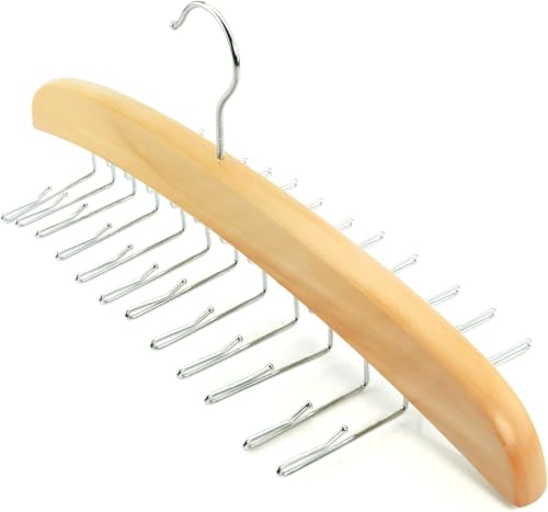 Image of ROLLYWARE Wooden Belt and Tie Hanger for Closet, Premium Tie Hanger with 24 Folding Accessory Hooks Space Saving-Saving Organizer for Closet Tie Rack for Bra Hat Tank Tops (3, Natural)