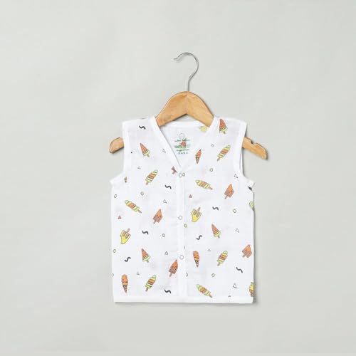 Image of 100% Cotton Muslin Button Jabla | White Jhabla | for Boys & Girls | Summerwear Jabala | Sleeveless Vest | Baby Products