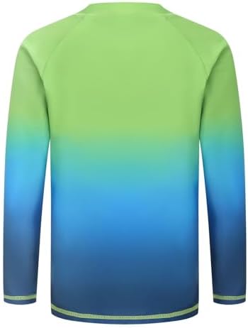 Qterdiz Boys Swim Shirts, Long Sleeve Rash Guard Swimsuits with Full Zipper Sun Protection Bathing Suit Quick Dry Swimwear for Kids Green Blue Gradient Size 8/7-8 Years - 1