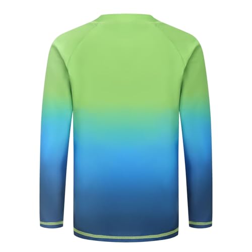 Qterdiz Boys Swim Shirts, Long Sleeve Rash Guard Swimsuits with Full Zipper Sun Protection Bathing Suit Quick Dry Swimwear for Kids Green Blue Gradient Size 8/7-8 Years