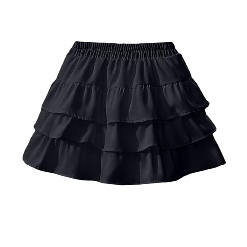 Girls Pleated Short Skirts Kids Baggy Elastic Waist Skorts Teen Summer Casual Fashion Loose School Style Outfits(Black, 6-7 Years)
