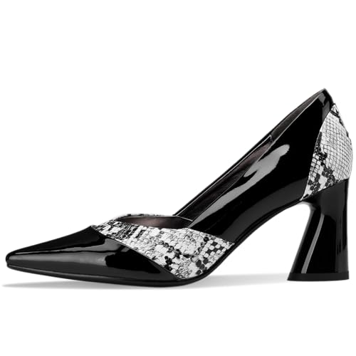 TDD High Heels for Women Patent Leather Pointed Toe Pumps Animal Print Snake Skin Closed Toe Chunky Block Dressy Comfortable Sexy Elegantes Wedding Slip On Formal Prom 3 Inch Shoes2