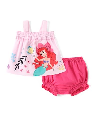 Image of Disney Princess Baby Girl Clothes: Floral Sleeveless Ruffle Tunic Top & Bloomer Diaper Cover Set Newborn Summer Outfits