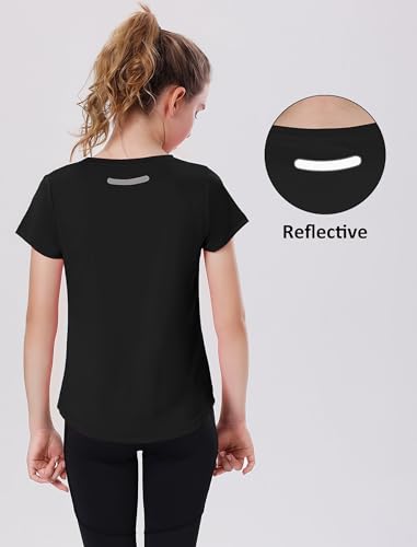 EXARUS 4 Pack Girls Athletic Shirts Quick Dry Shirts Short Sleeve T Shirts Tee Workout Activewear Tops for Tween4