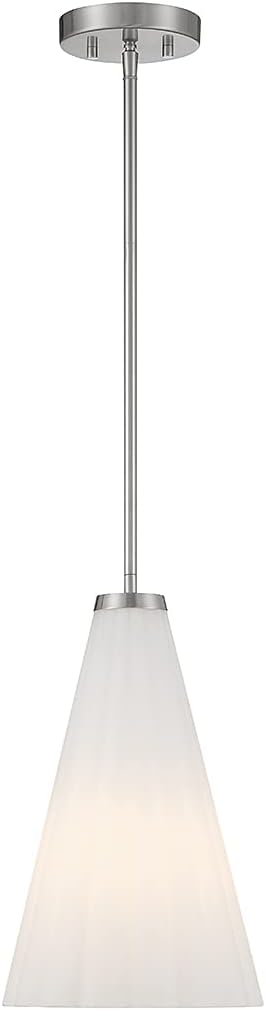 Savoy House 7-8840-1-SN Bristol Vintage Traditional Fluted White Opal Glass Cone Pendant, 1-Light 60 Watt, 15" H x 9" W, Satin Nickel